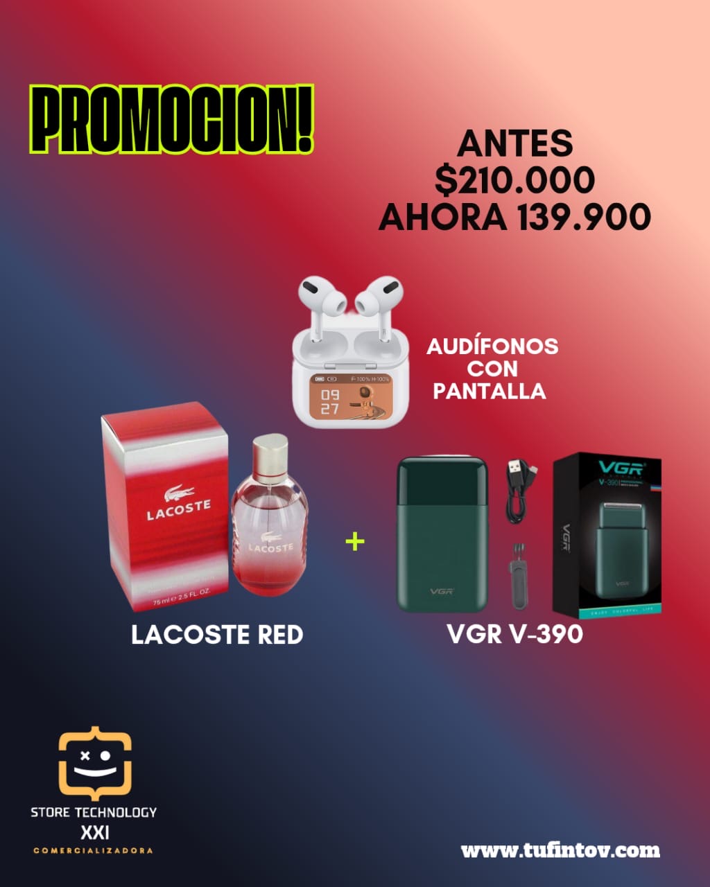 Combo de Perfume + AirPods de pantalla + Shaver VGR